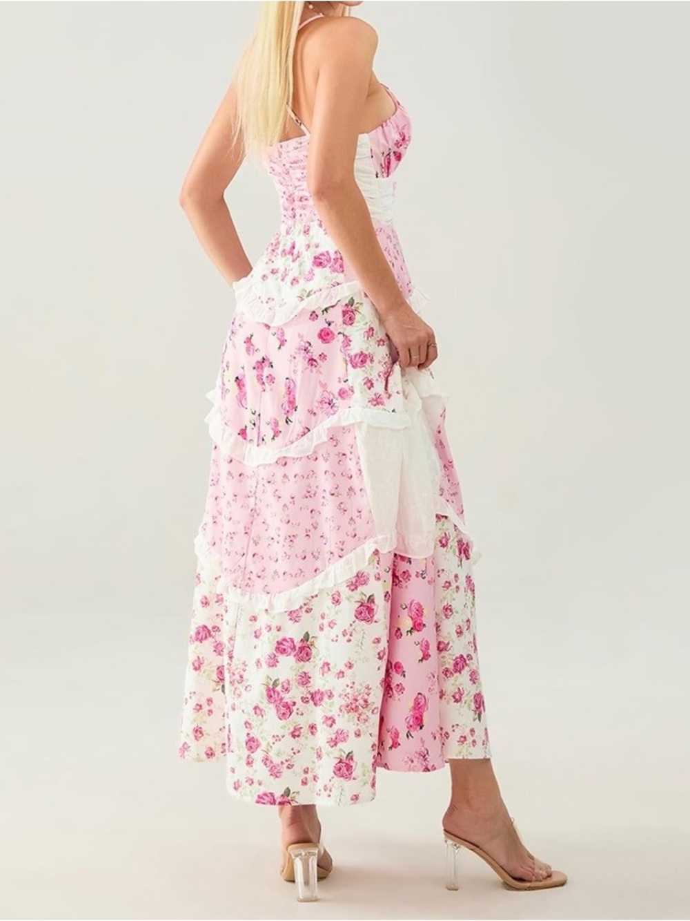Pink Floral Tiered Maxi Dress - Picture 2 of 4